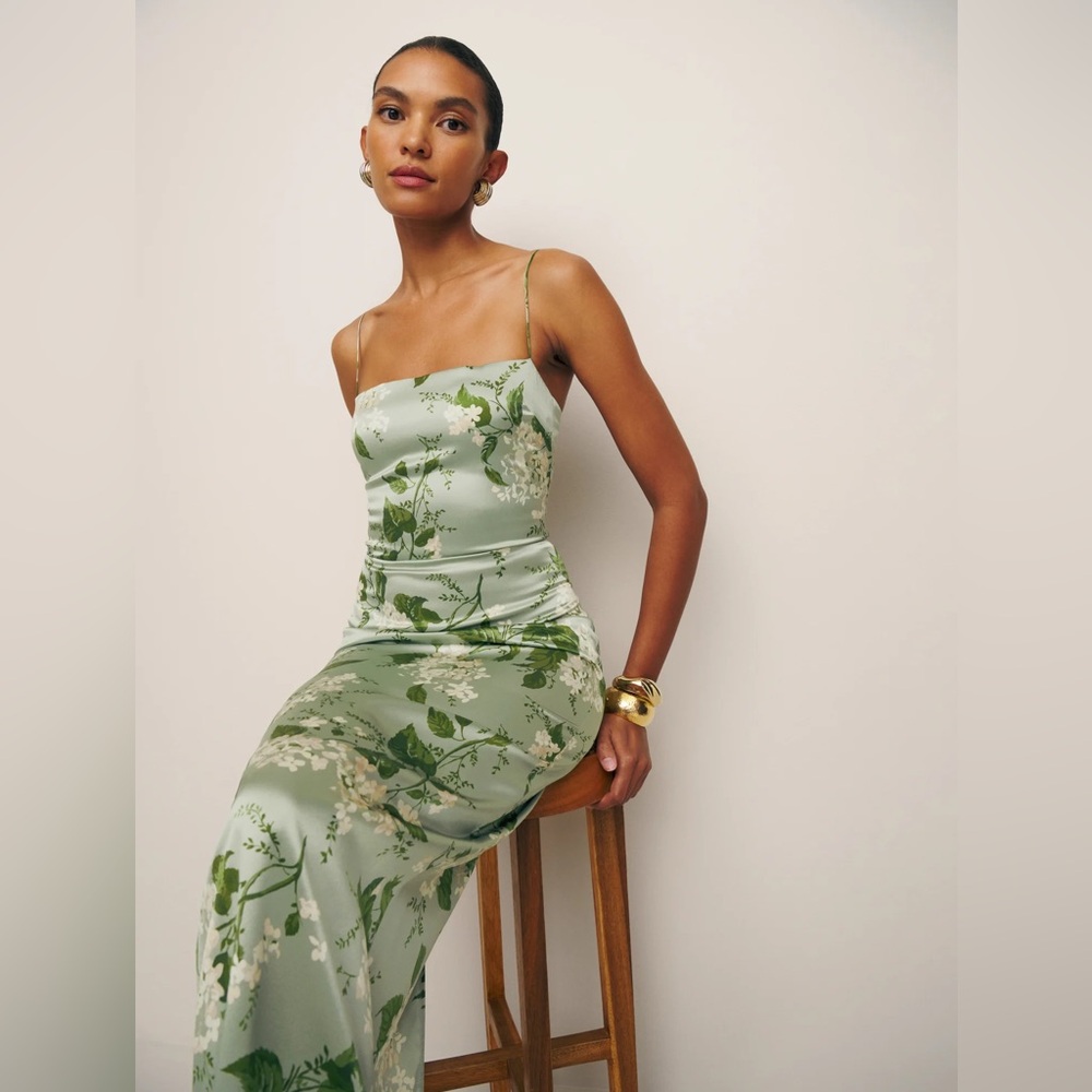 Reformation Frankie Silk Dress in Tea Garden, only worn once